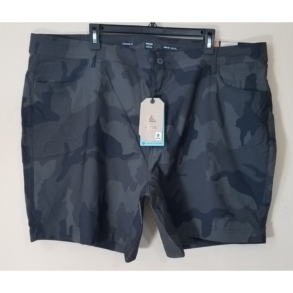 PrAna Shorts Women 22W Halle Plus II Charcoal Camo Mid-Rise Stretch Outdoors NEW